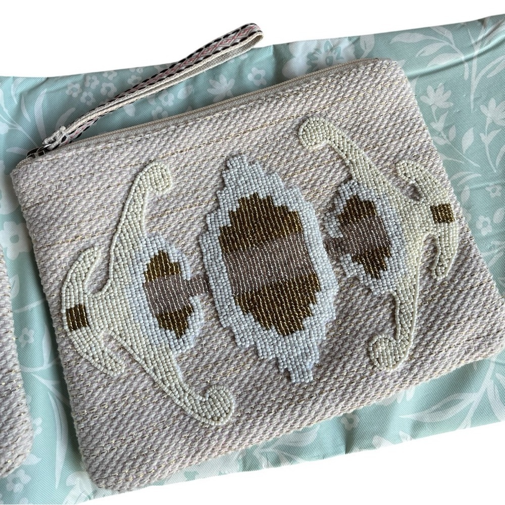 America & Beyond Beaded Wristlet & Pouch Set Light Tan